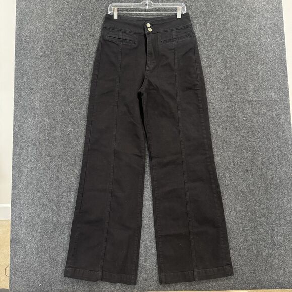 Frame Jeans Women's 29 Black Film Noir Tailored Wide Leg Flare - Picture 1 of 10